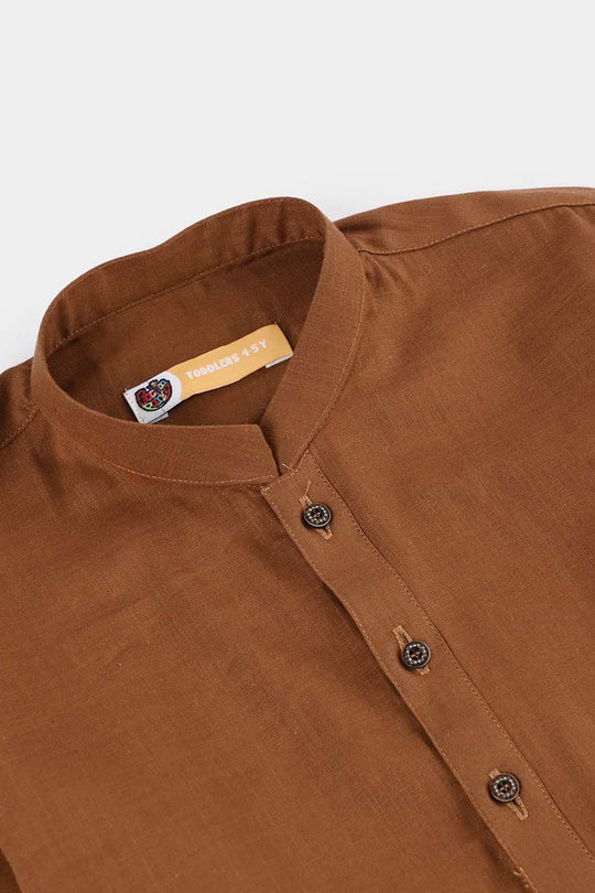 Boys Cotton Slub 3-Piece Suit - Brown