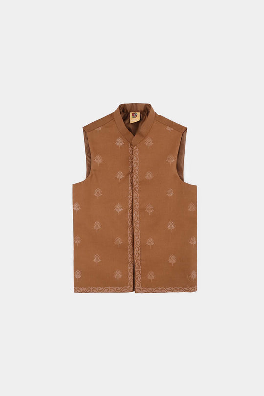 Boys Cotton Slub 3-Piece Suit - Brown