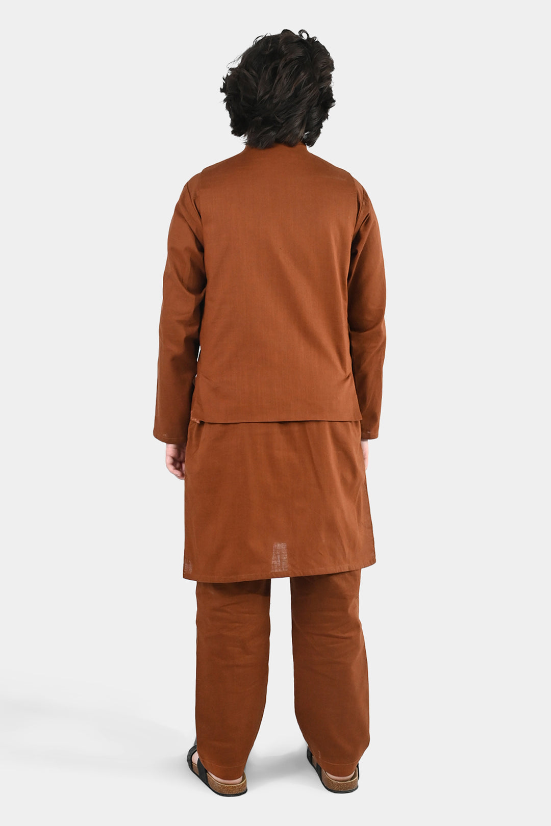 Boys Cotton Slub 3-Piece Suit - Brown