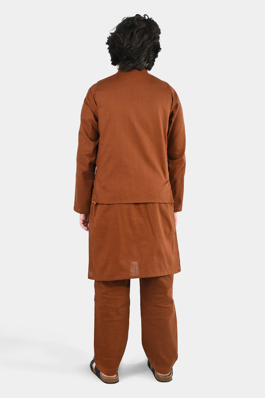 Boys Cotton Slub 3-Piece Suit - Brown
