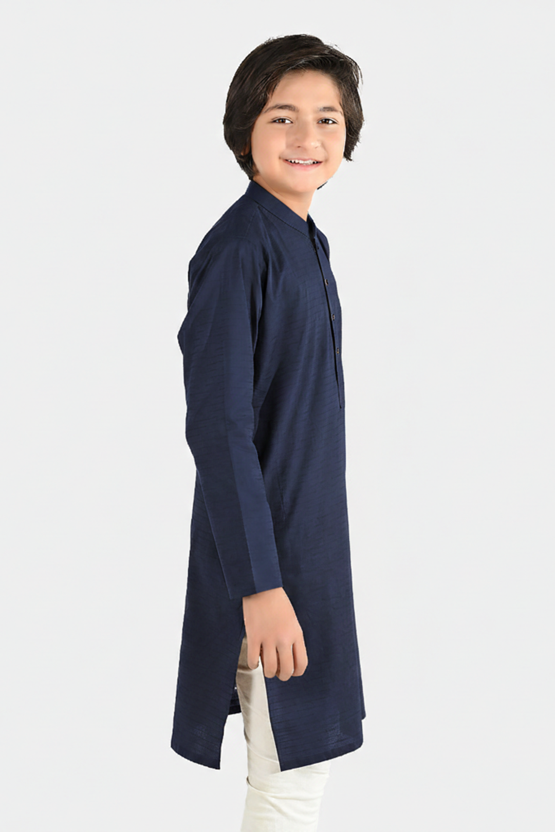 Boys Poly Viscose Kurta (Lurex) - Navy