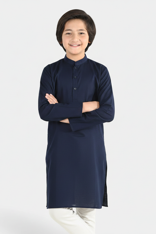 Boys Poly Viscose Kurta (Lurex) - Navy