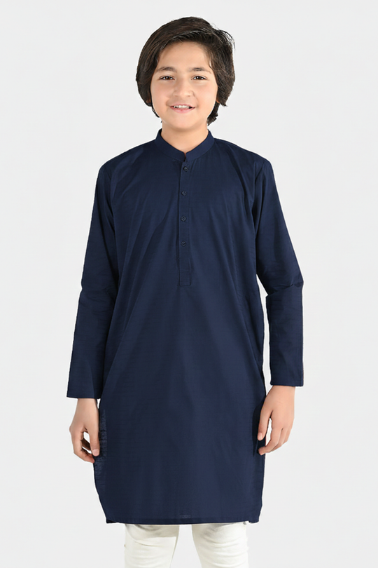 Boys Poly Viscose Kurta (Lurex) - Navy