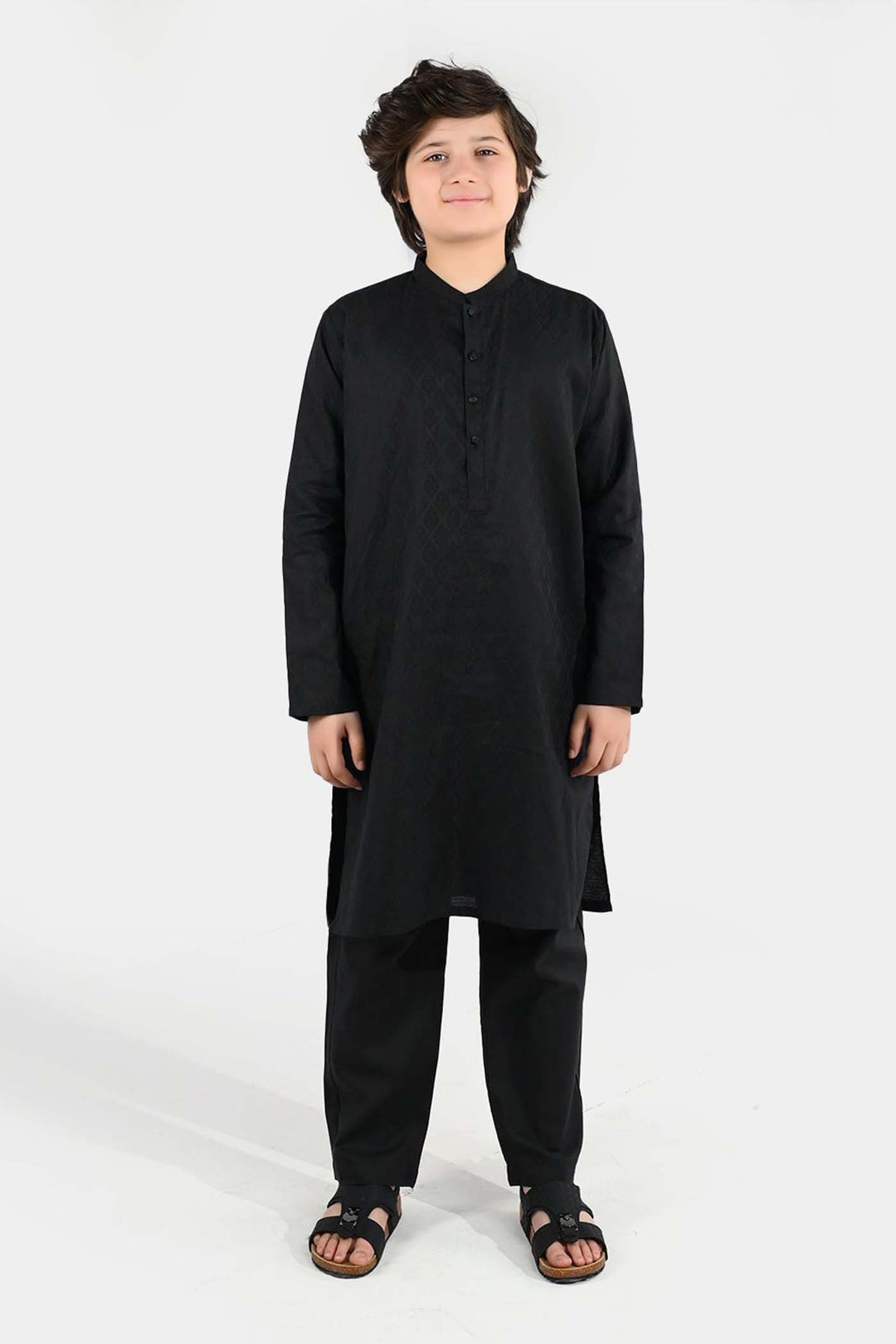 Boys Jacquard Kurta Pajama (Khas) - Black