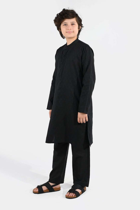 Boys Jacquard Kurta Pajama (Khas) - Black