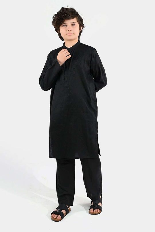 Boys Jacquard Kurta Pajama (Khas) - Black