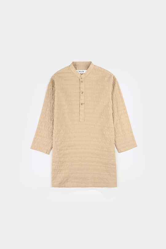 Teens Boys Cotton Poplin Kurta Pajama (Chicken Kari) - Beige