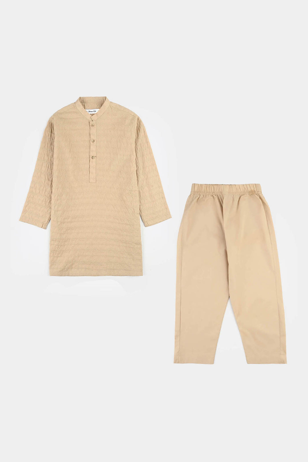 Teens Boys Cotton Poplin Kurta Pajama (Chicken Kari) - Beige