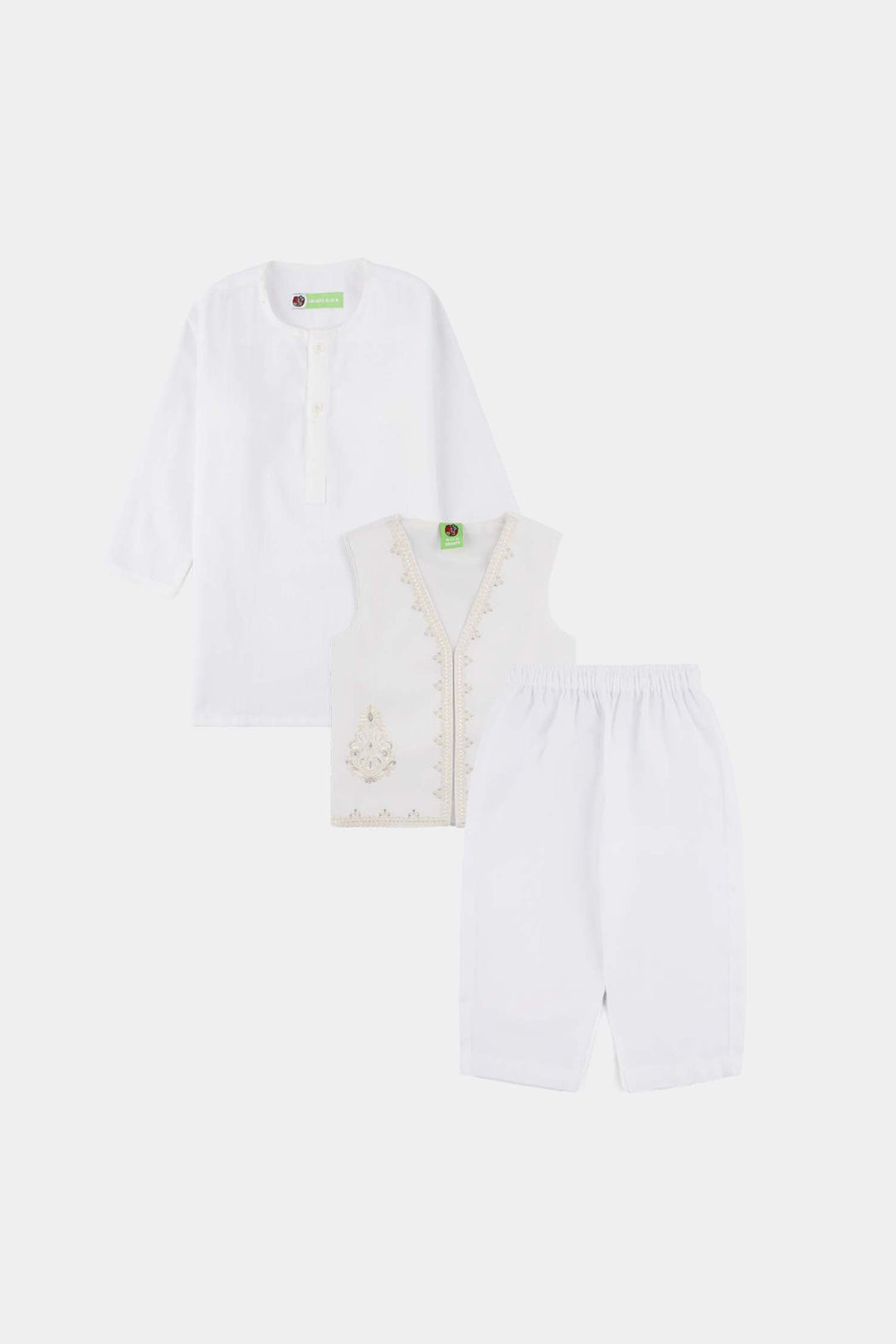Infant Boys Cotton Slub 3Piece Suit (Front Open) -WHITE