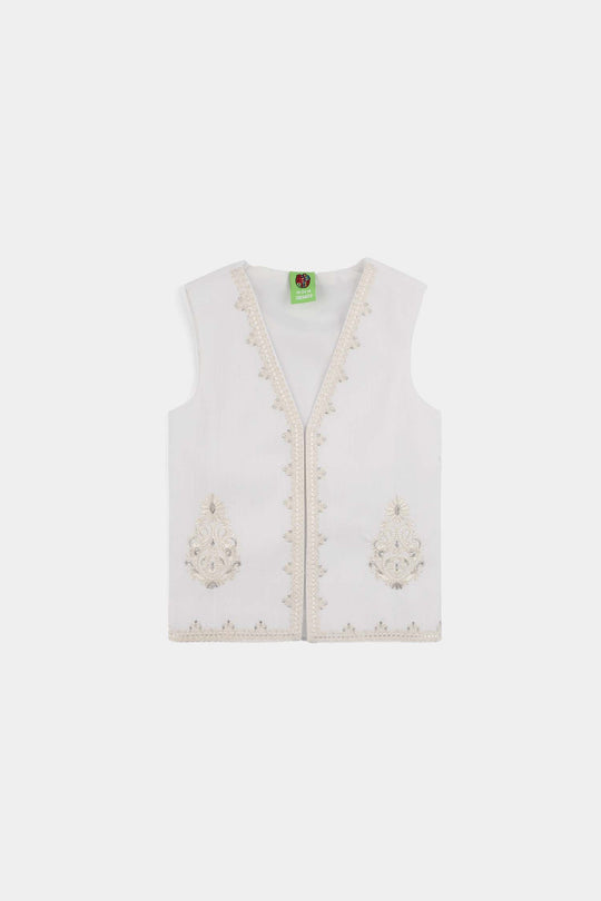 Infant Boys Cotton Slub 3Piece Suit (Front Open) -WHITE