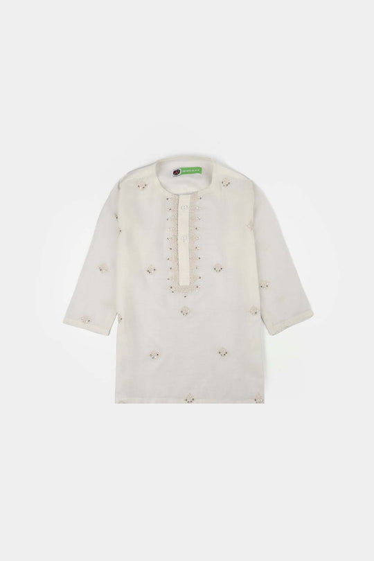 Infant Boys Poly Viscose Kurta Pajama (Jagmag) - White