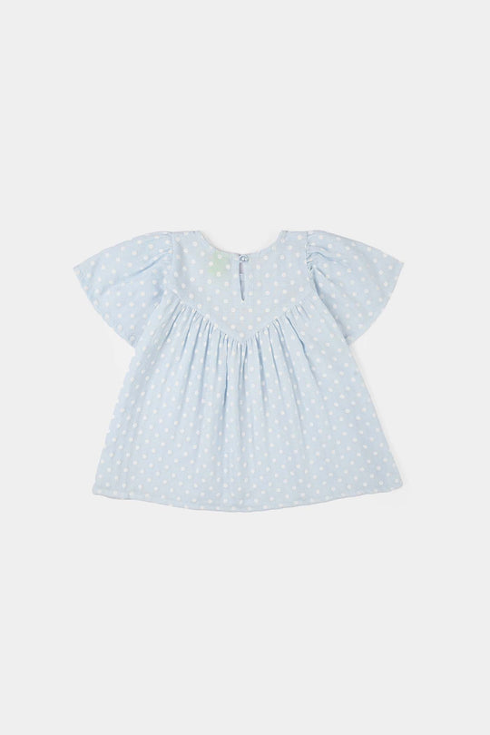 Infant Girls Cotton Casual Frock - Blue