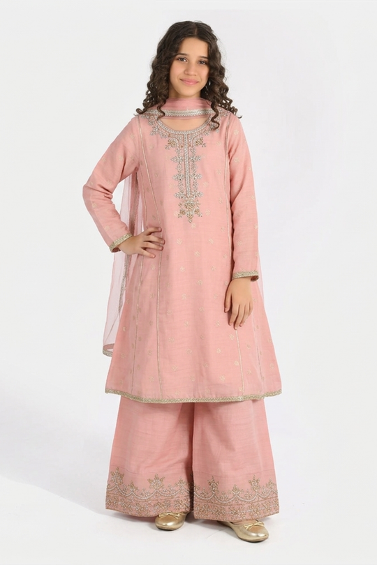 Girls Jacquard 3 Piece Suit (Jewel) - Peach