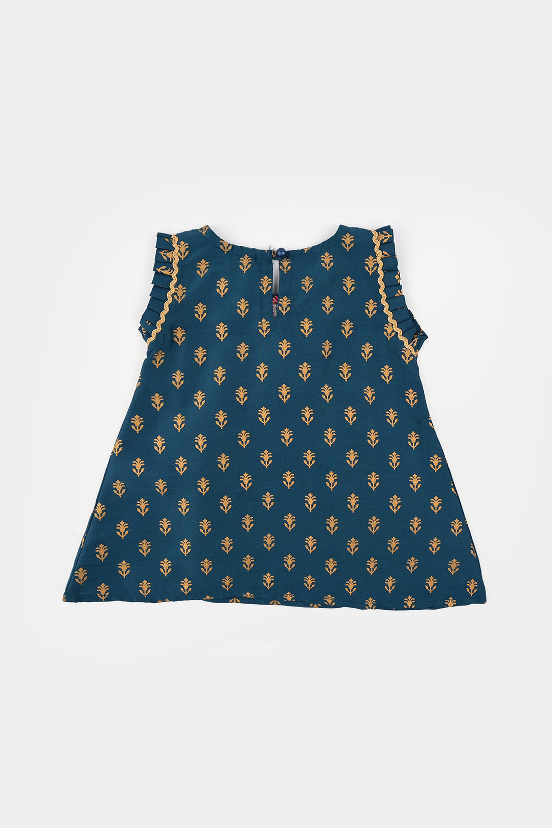 Infant Girls Poly Cambric Embroidered & Printed Kurti (Baby Gul) - Teal