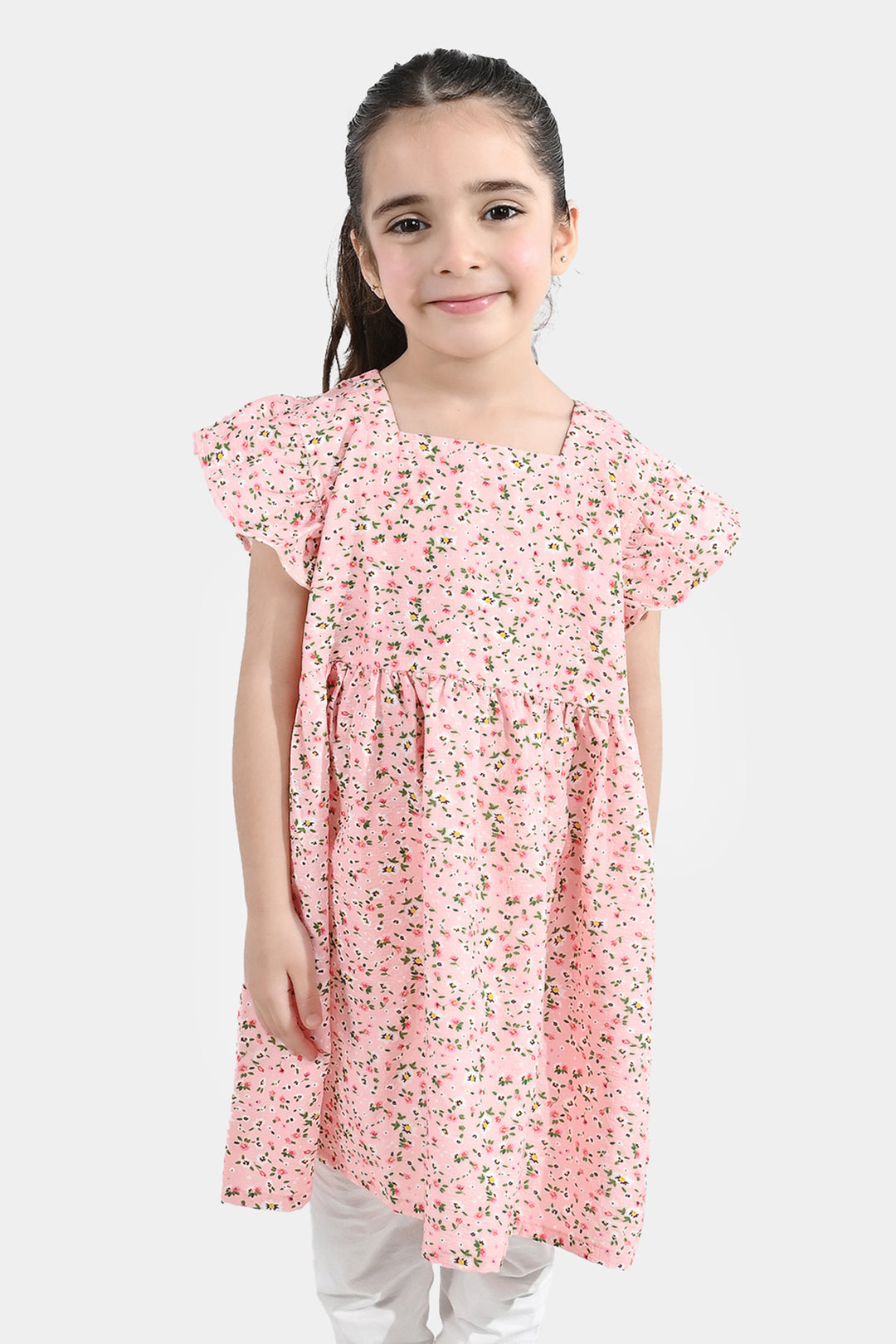Girls Cotton Casual Frock - Pink/Peach