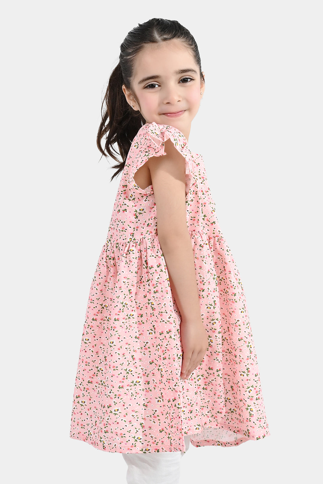 Girls Cotton Casual Frock - Pink/Peach