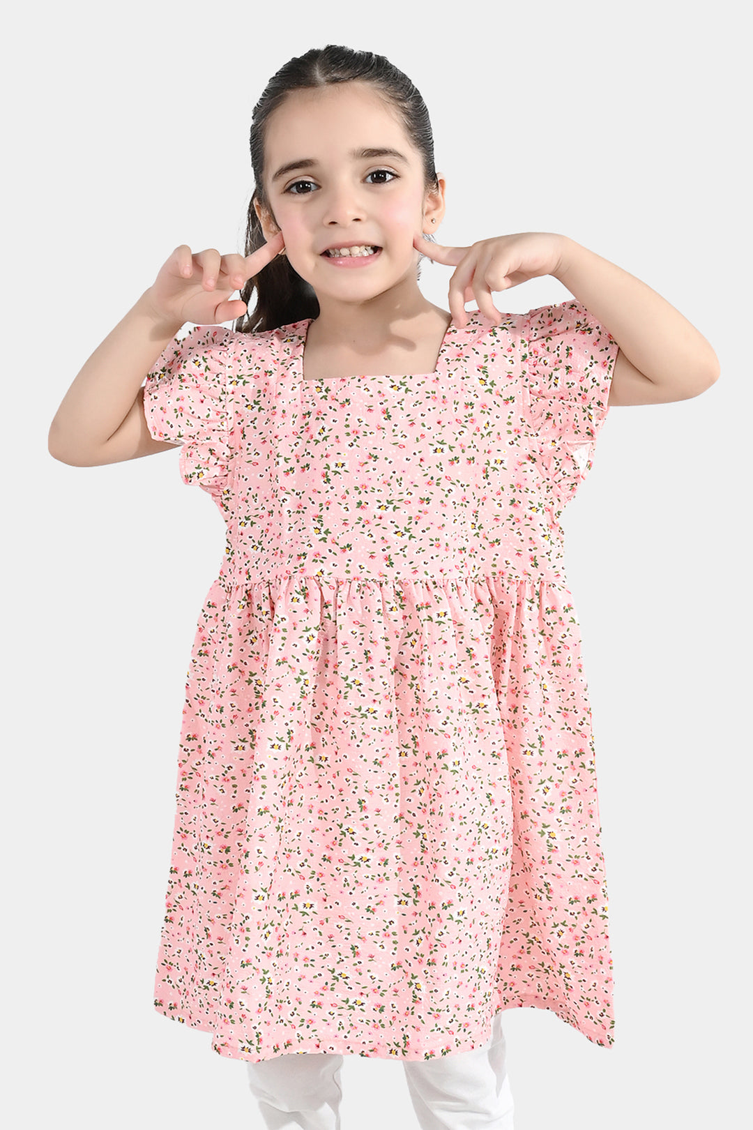 Girls Cotton Casual Frock - Pink/Peach