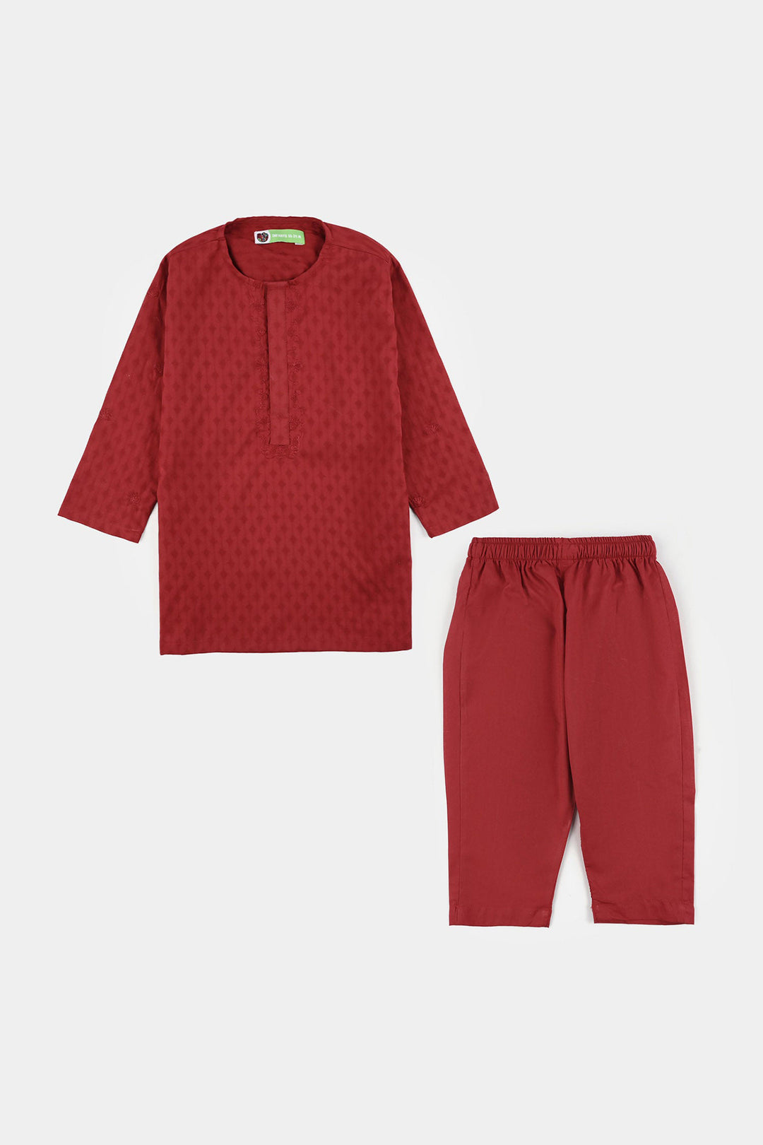 Infant Boys Cotton Jacquard Kurta Pajama (Chin Boti) - Red