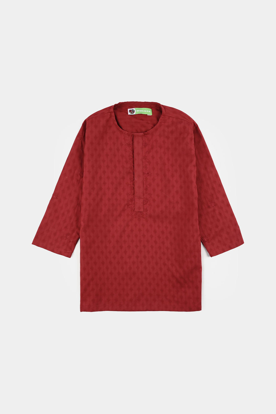 Infant Boys Cotton Jacquard Kurta Pajama (Chin Boti) - Red