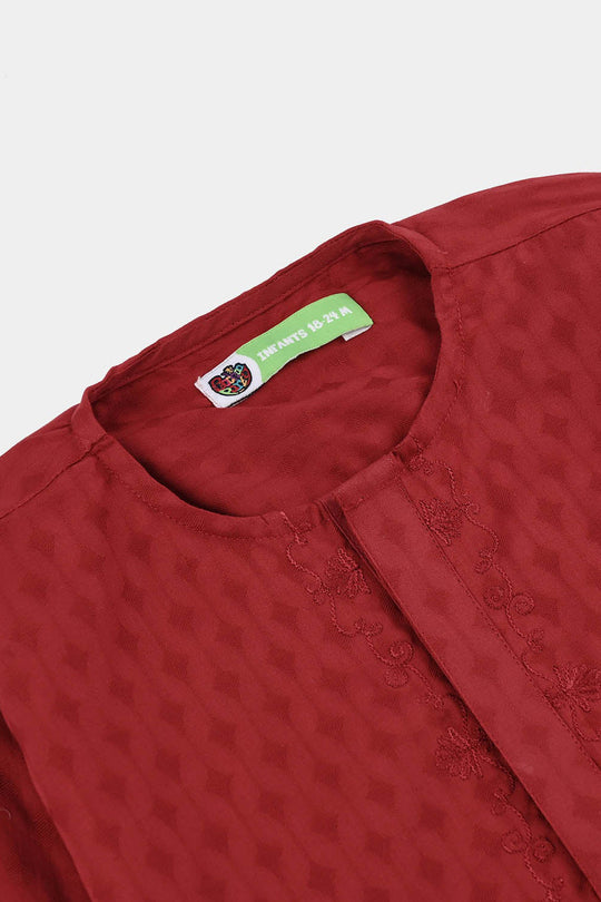 Infant Boys Cotton Jacquard Kurta Pajama (Chin Boti) - Red