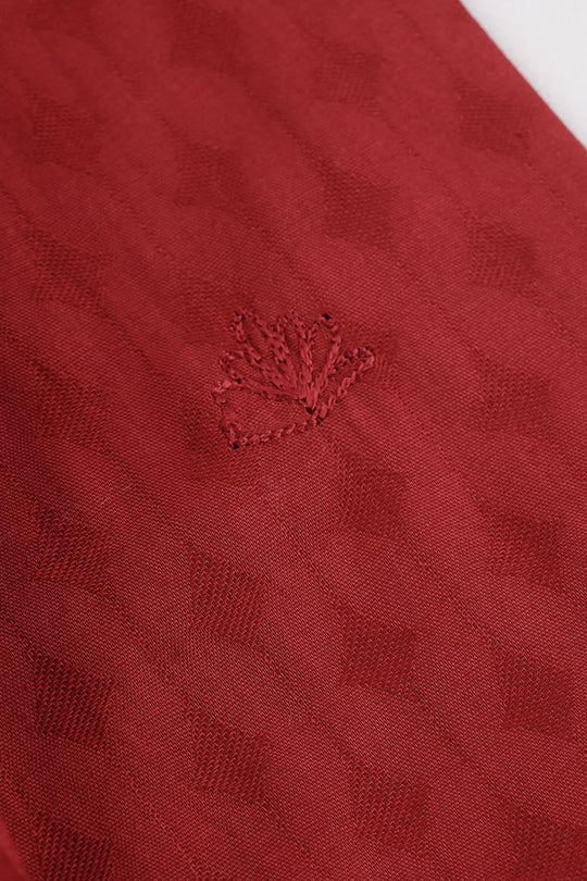 Infant Boys Cotton Jacquard Kurta Pajama (Chin Boti) - Red