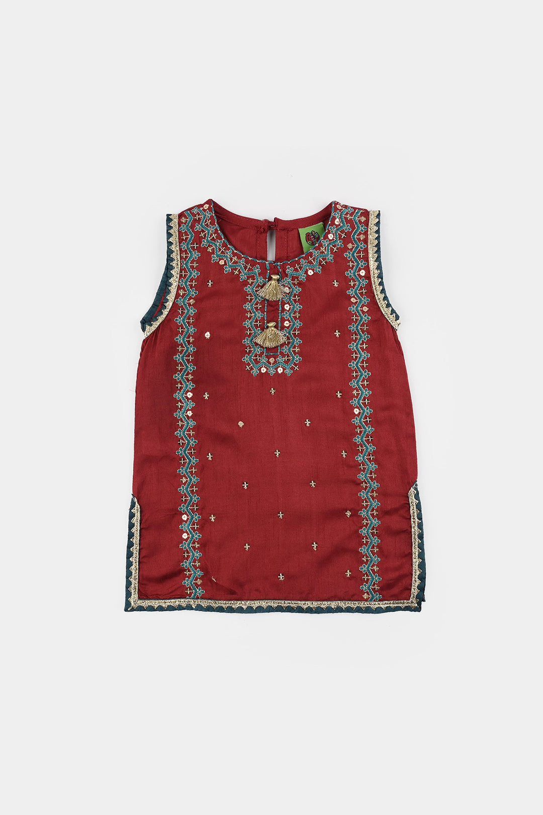 Infant Girls Raw Silk 3 Piece Suit (Naqsh) - Red