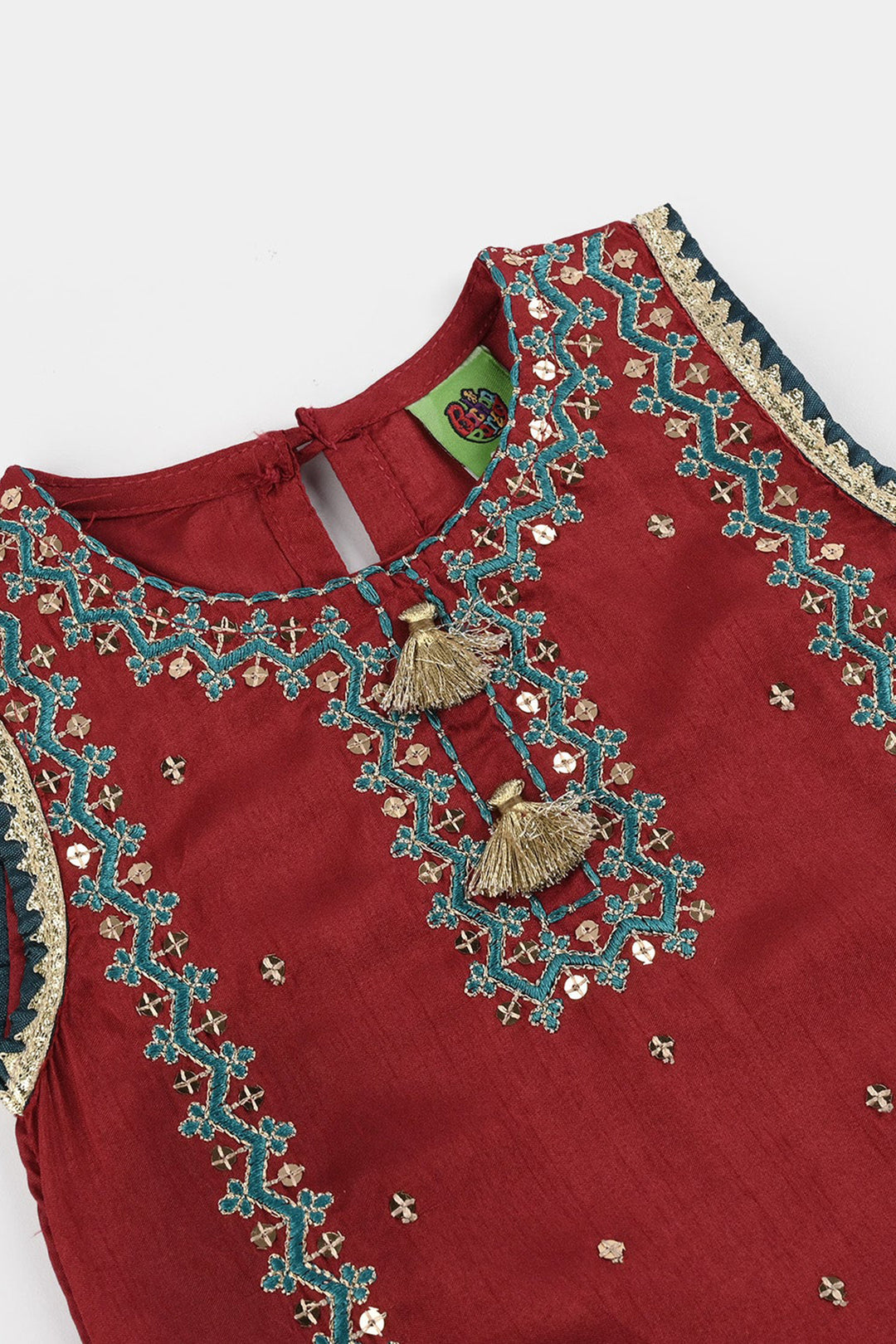 Infant Girls Raw Silk 3 Piece Suit (Naqsh) - Red