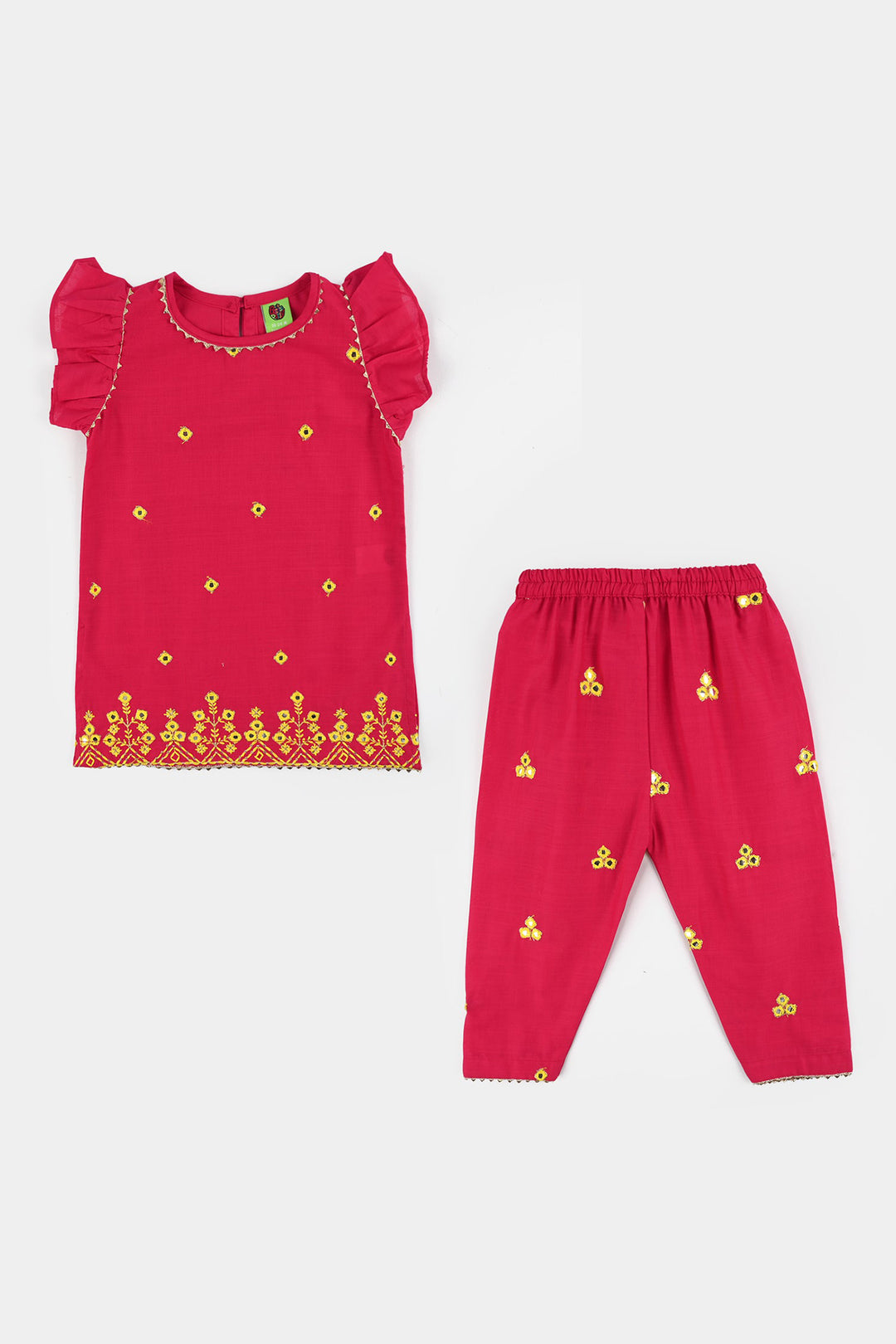 Infant Girls Cotton Slub 2Pc Suit (Pari) - Shocking Pink