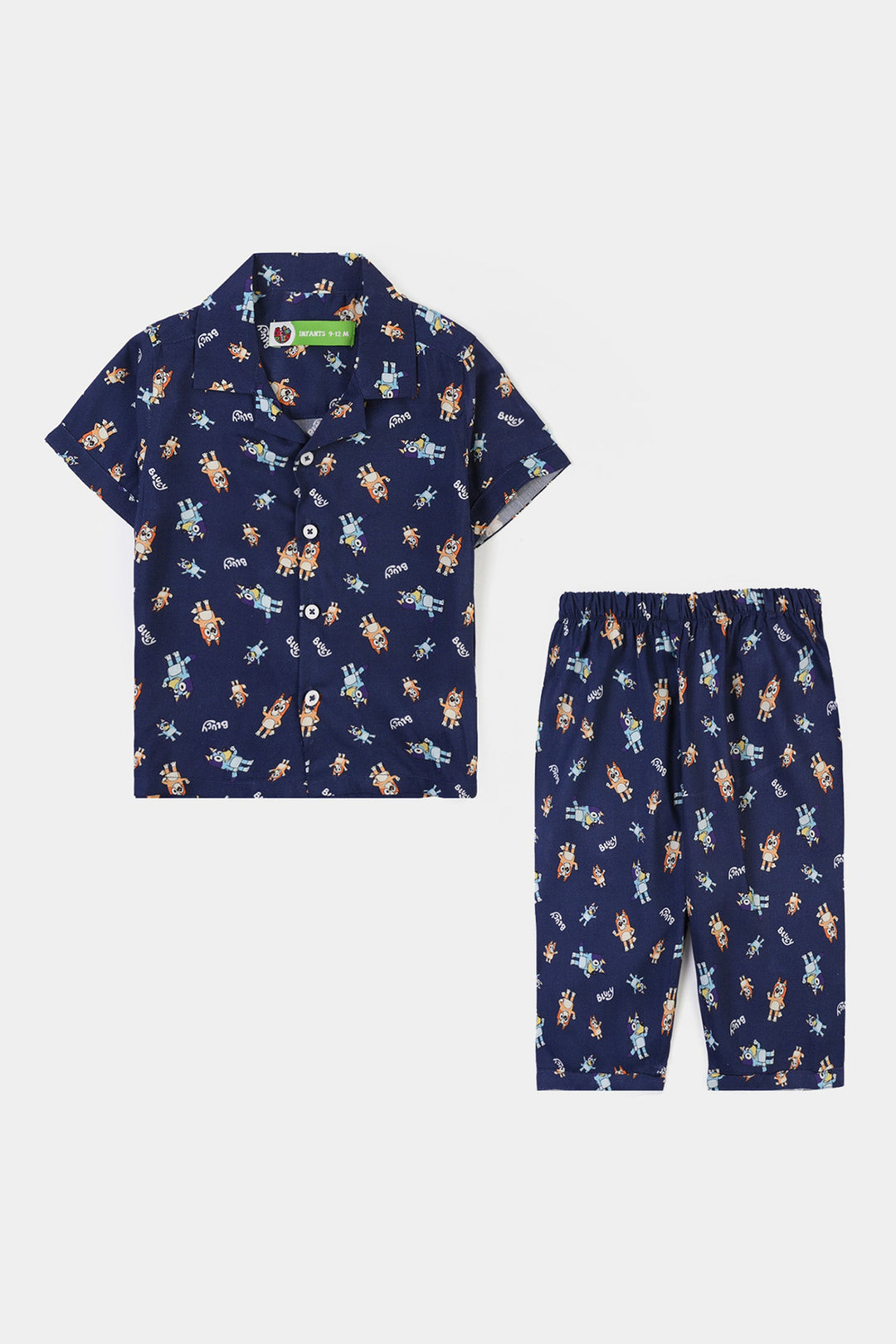 Infant Boys Viscose Nightwear Puppy Print Shirt & Trouser Set – Navy Blue