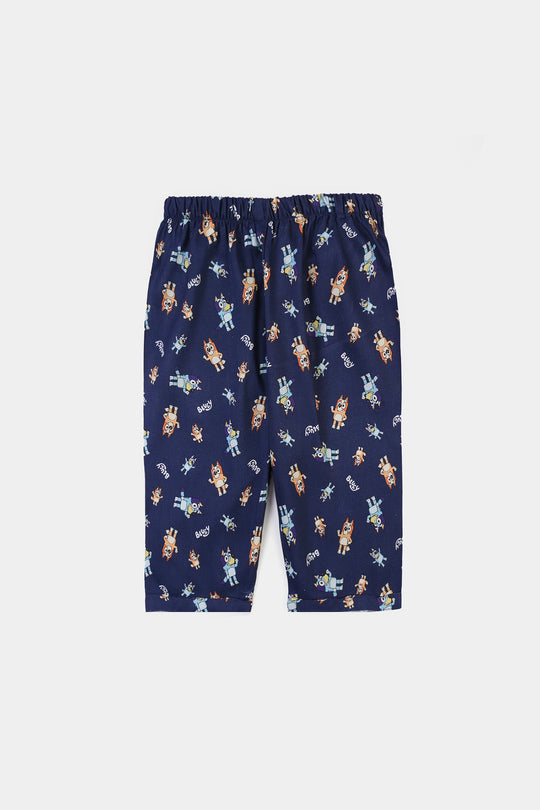 Infant Boys Viscose Nightwear Puppy Print Shirt & Trouser Set – Navy Blue