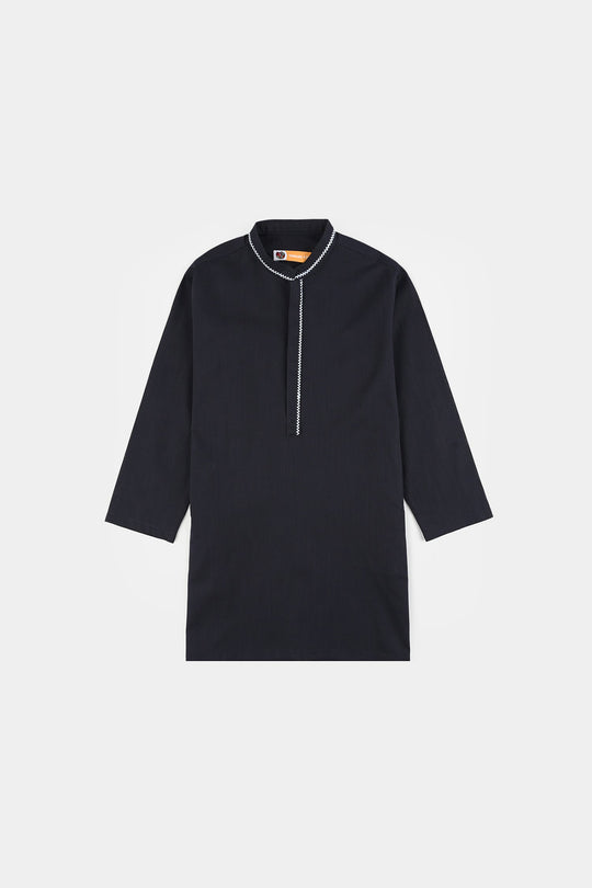 Boys Cotton Slub Embroidered Kurta (Zigzag) - Blue
