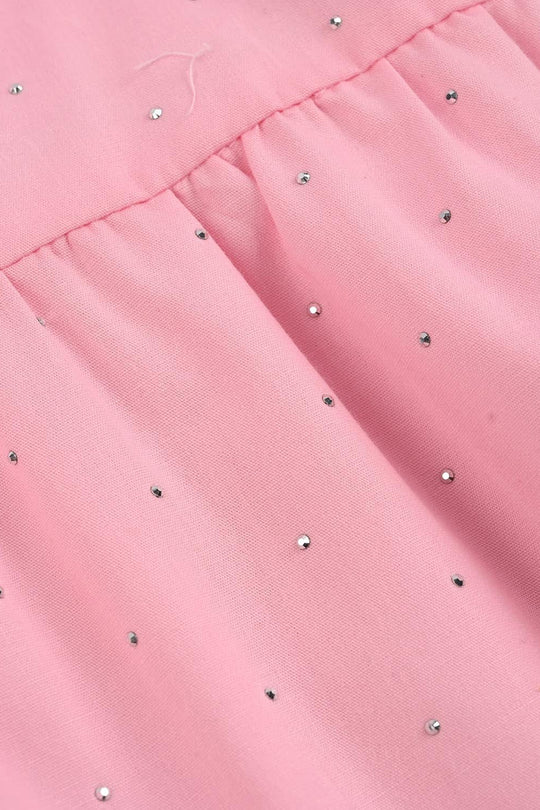 Infant Girls Cotton Casual Top Silver Studs-PINK