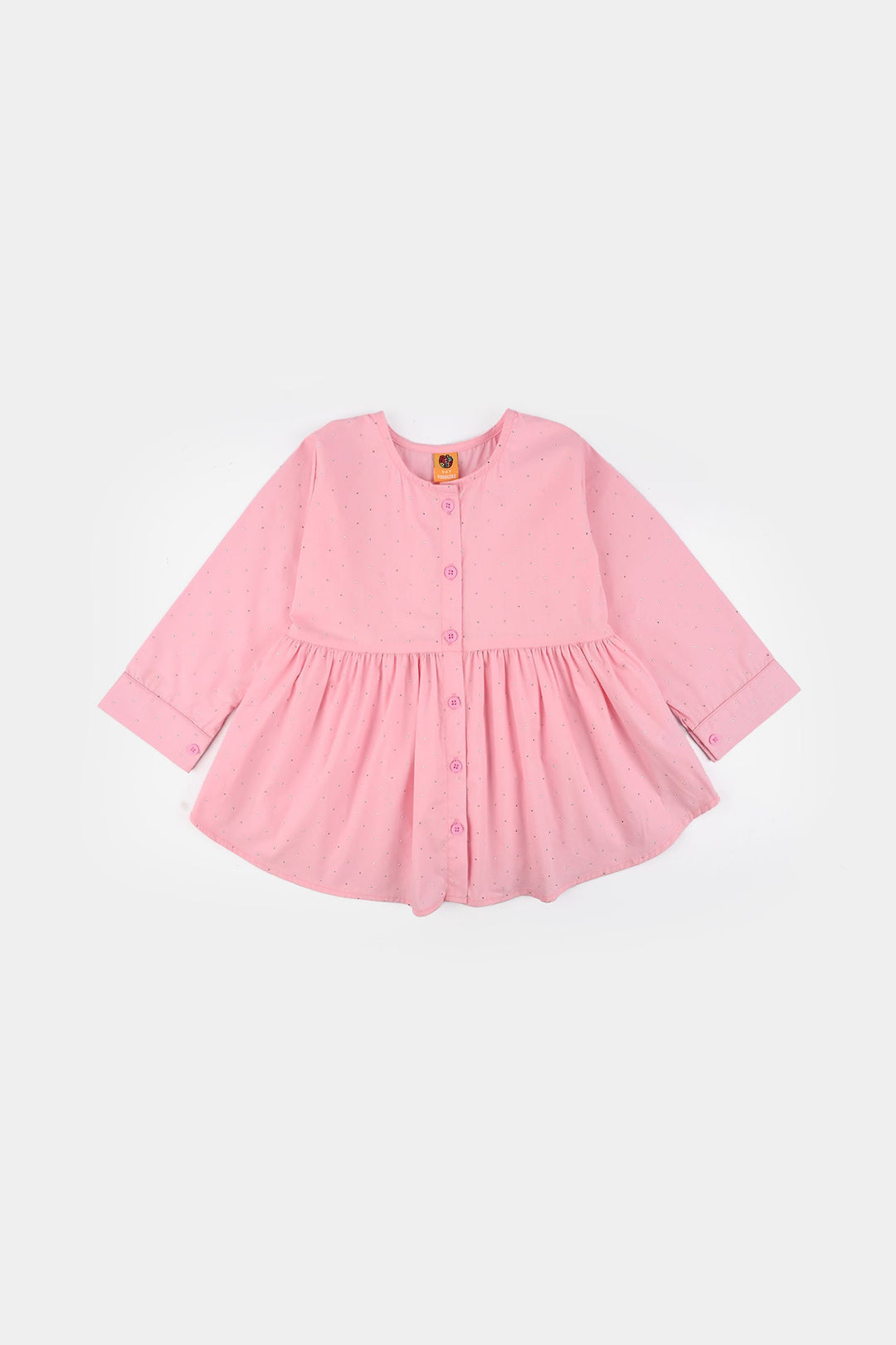 Girls Cotton Casual Top Silver Studs-PINK