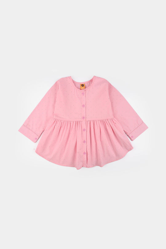 Girls Cotton Casual Top Silver Studs-PINK