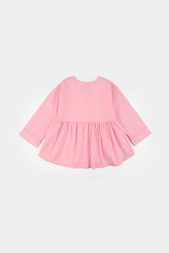 Girls Cotton Casual Top Silver Studs-PINK