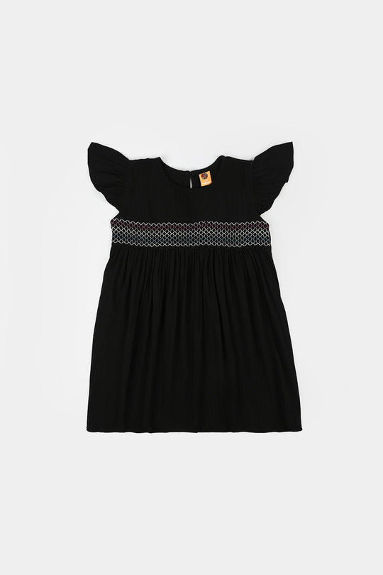 Girls Cotton Casual Frock Dusky-BLACK