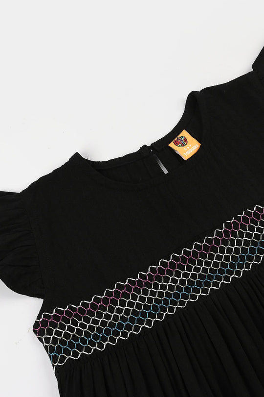 Girls Cotton Casual Frock Dusky-BLACK