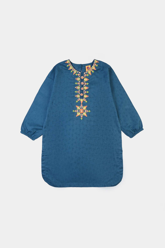 Girls Jacquard Emb 2Pcs Zareen - Teal Blue
