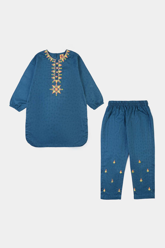 Girls Jacquard Emb 2Pcs Zareen - Teal Blue