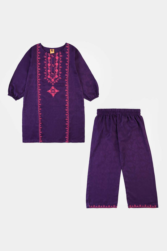 Girls Jacquard Emb 2Pcs Haya-Purple