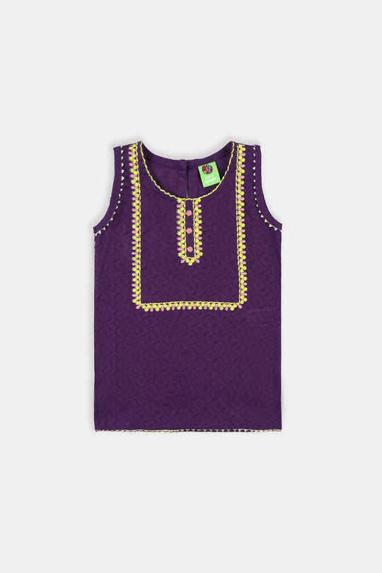 Infant Girls Jacquard Emb 2Pcs Noor Pari-PURPLE