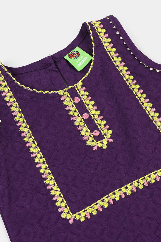 Infant Girls Jacquard Emb 2Pcs Noor Pari-PURPLE