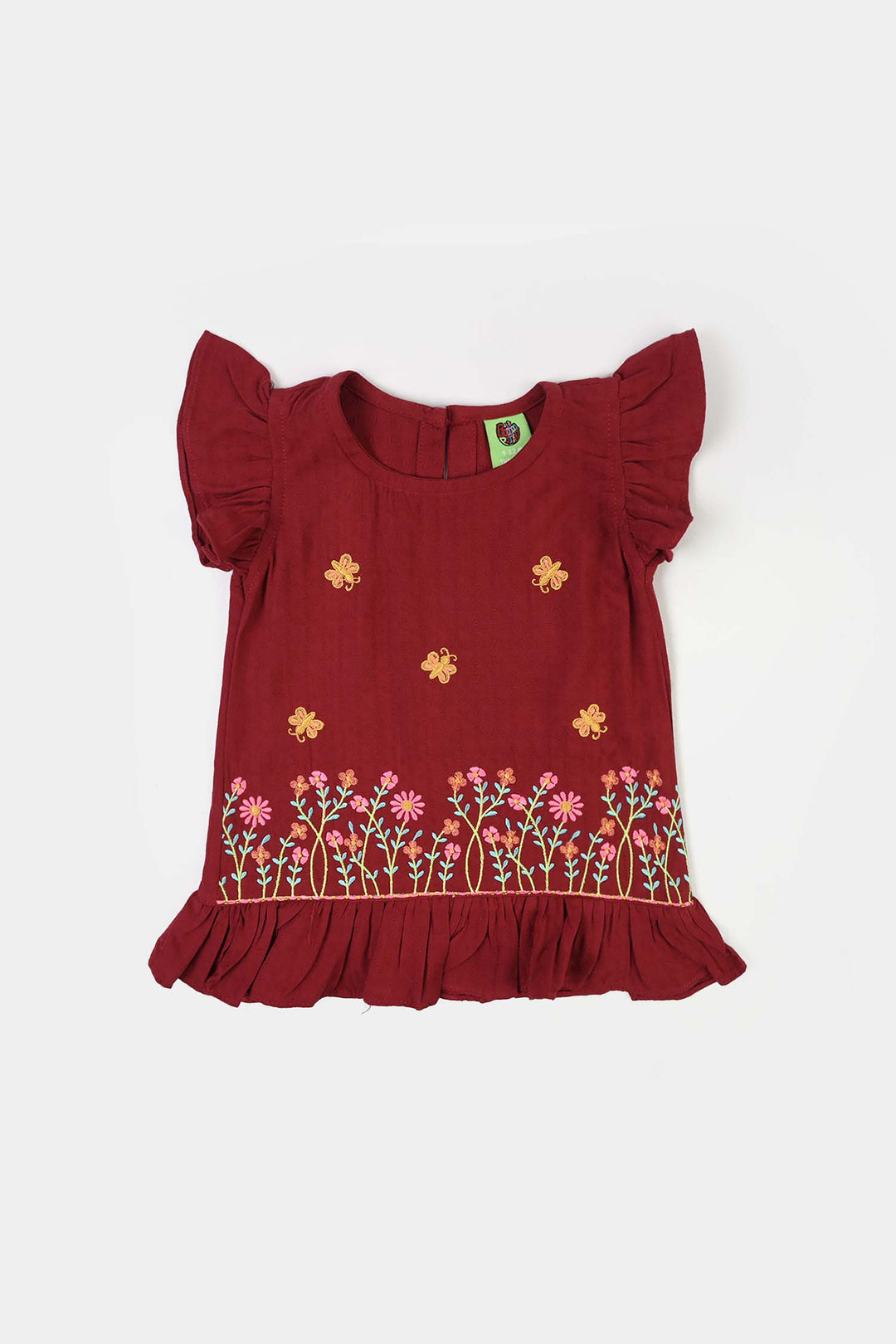 Infant Girls Cotton Emb 2Pcs Little Garden-MAROON