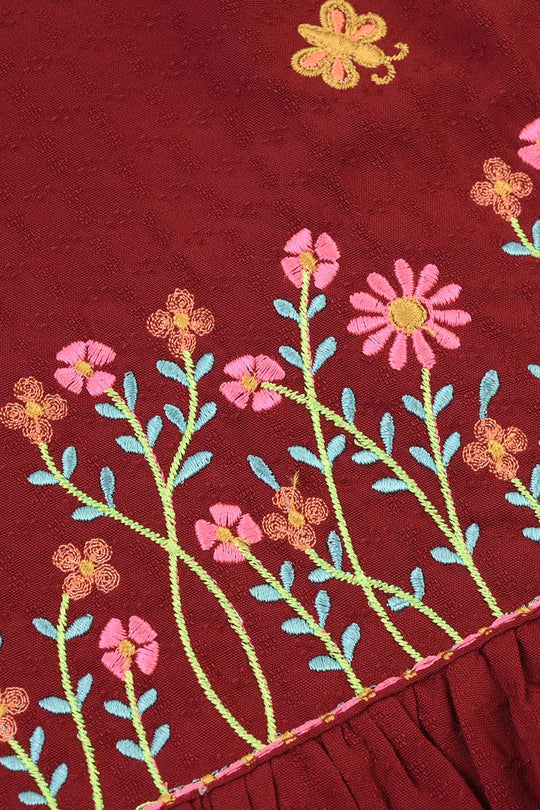 Infant Girls Cotton Emb 2Pcs Little Garden-MAROON