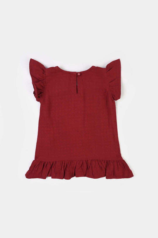 Infant Girls Cotton Emb 2Pcs Little Garden-MAROON