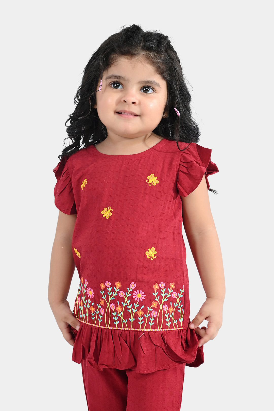 Infant Girls Cotton Emb 2Pcs Little Garden-MAROON