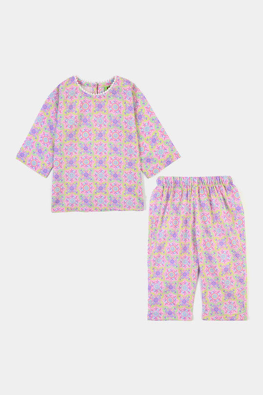 Infant Girls Cotton Printed 2Pcs Geometrical-PINK
