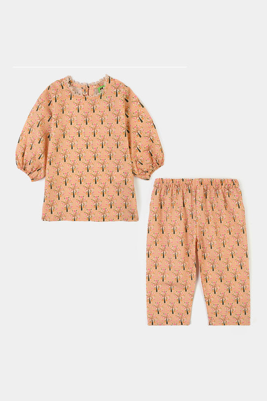 Infant Girls Poly Lawn Printed 2Pcs Palm Tree