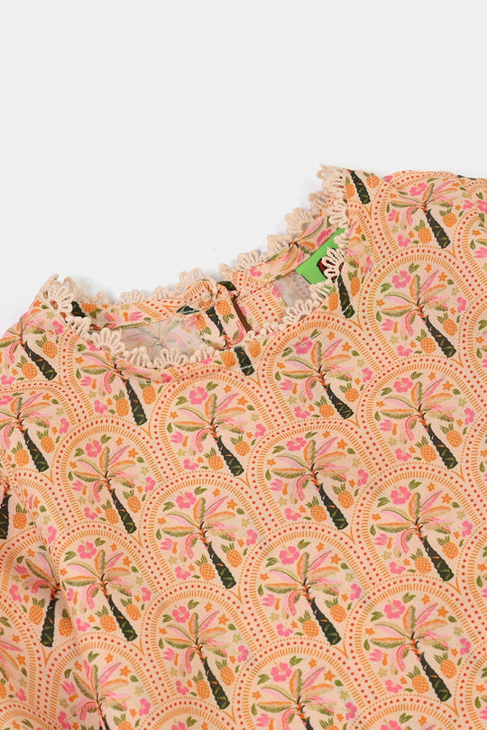 Infant Girls Poly Lawn Printed 2Pcs Palm Tree