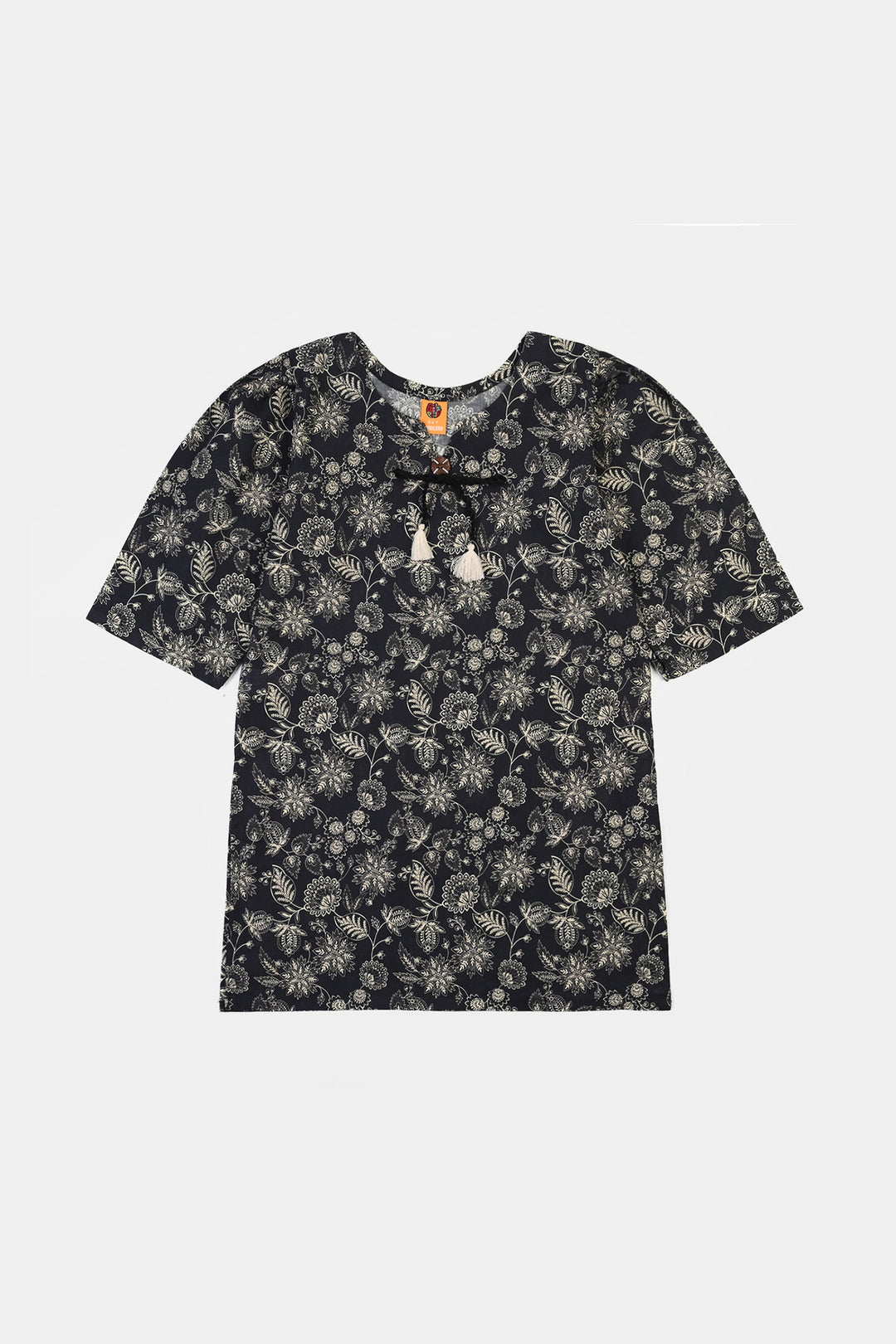 Girls Cotton Printed 2Pcs Mono Chrome-BLACK
